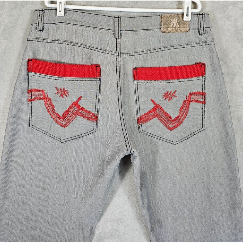 Vtg Red Ape Mens Gray Jeans 38x30.5 Baggy Hip Hop Embroidered Streetwear‎ Skater